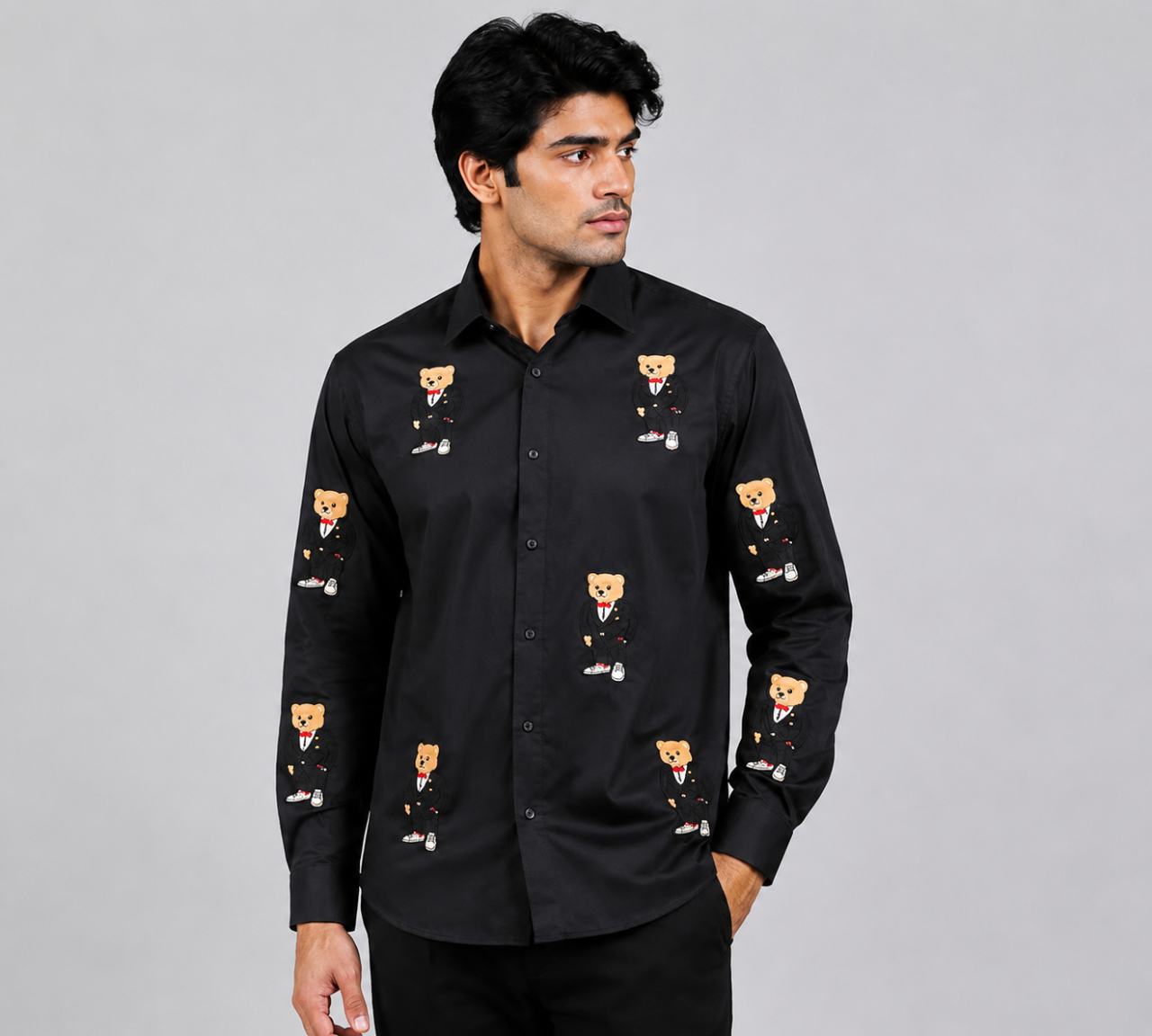 Mens designer shirt Bear embroiery shirt