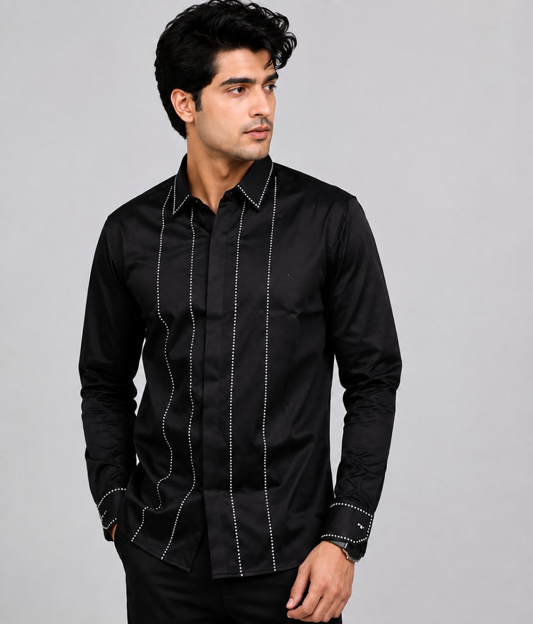 Mens designer shirt metal servoki line black bass shirt